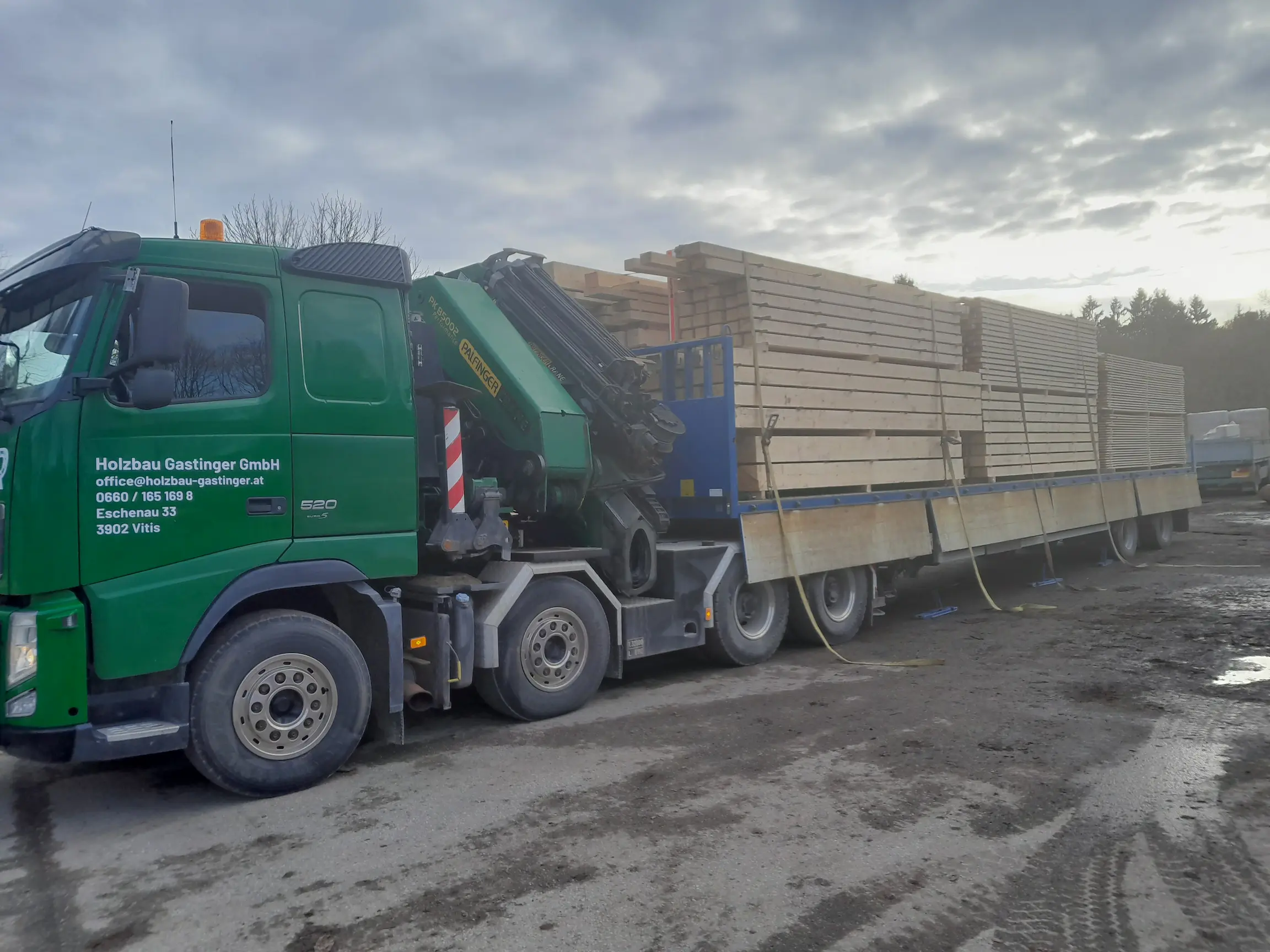 Mit Holz beladener LKW